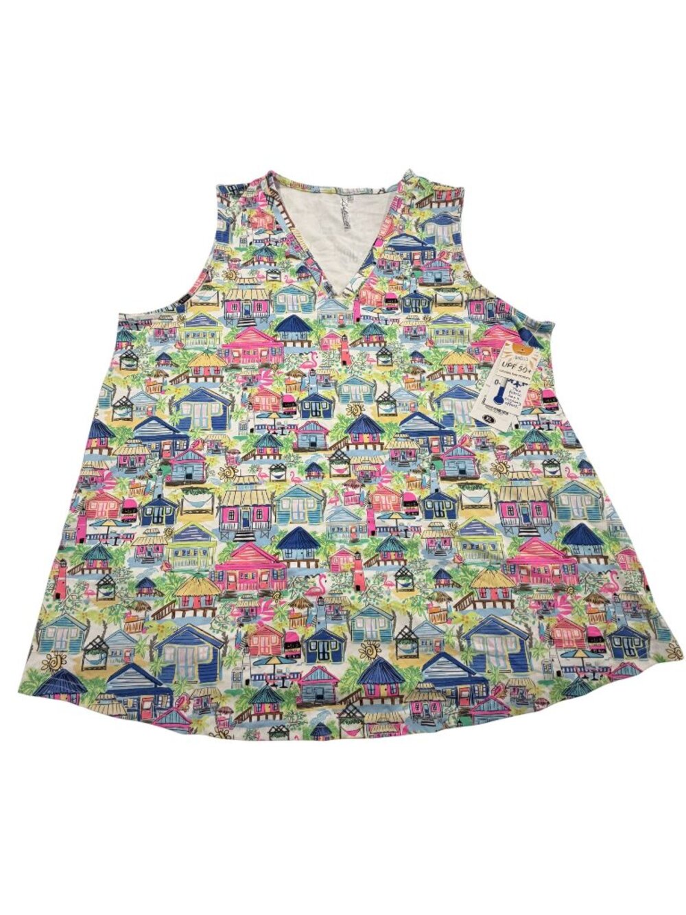 Lulu-B Womens Sleeveless Cooling UPF 50+ Tank Top With Colorful Beach House Prin